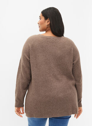 Zizzi Gemêleerde pullover met zijsplit, Walnut/White Mel., Model image number 1