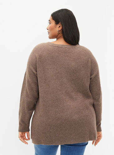 Zizzi Gemêleerde pullover met zijsplit, Walnut/White Mel., Model image number 1