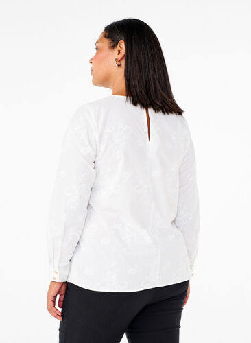 Zizzi Blouse met lange mouwen en borduurwerk, Bright White, Model image number 1