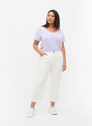 Zizzi Basic t-shirt in effen kleur met katoen, Lavender, Model image number 2