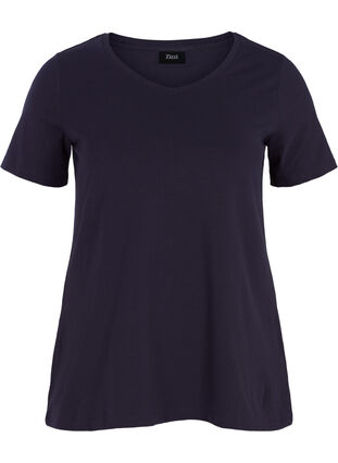 Zizzi Basic t-shirt in effen kleur met katoen, Night Sky, Packshot image number 0