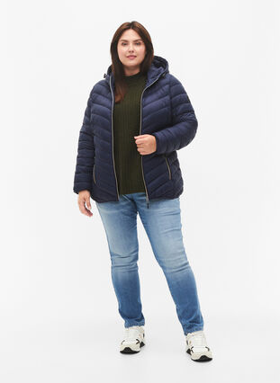 Zizzi Lichtgewicht jas met capuchon, Navy Blazer, Model image number 2