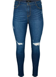 Super slanke destroyed Amy jeans met hoge taille, Dark blue