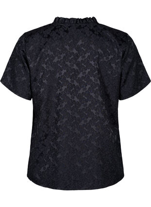 Zizzi Jacquard blouse met korte mouwen en strikjes, Black, Packshot image number 1