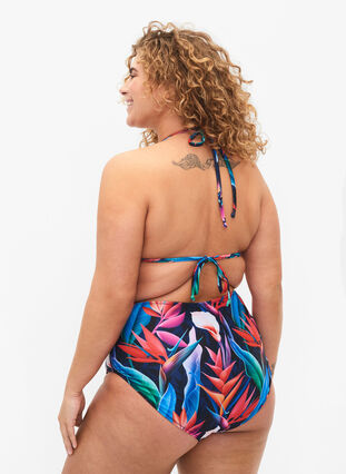 Zizzi Bikinibroekje met print en hoge taille, Bright Leaf, Model image number 1