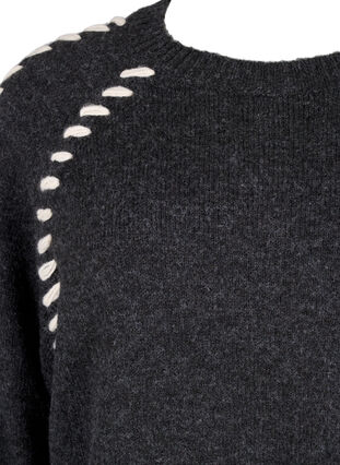 Zizzi Gebreide blouse met stiksels, Dark Grey White Mel., Packshot image number 2