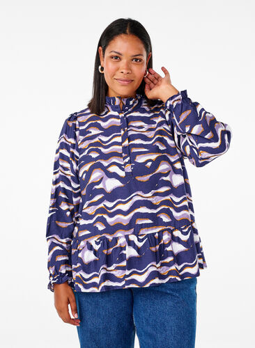 Zizzi Blouse met print en een A-lijn vorm, Naval Academy, Model image number 0