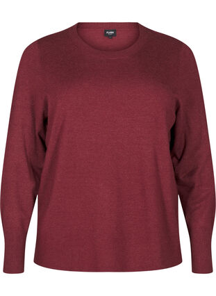 Zizzi FLASH - Gebreide blouse met ronde hals, Merlot Mel., Packshot image number 0