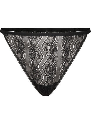 Zizzi Kanten G-string met elastische taille, Black, Packshot image number 0