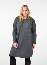 Jersey jurk met knopen, Dark Grey Melange, Model