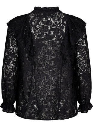 Zizzi Kanten overhemd-blouse met ruches, Black, Packshot image number 1