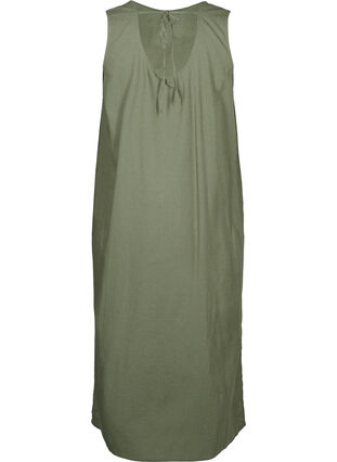 Zizzi Mouwloze jurk van katoenmix met linnen, Deep Lichen Green, Packshot image number 1