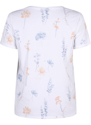 Zizzi T-shirt van biologisch katoen met bloemenprint, White W. Blue flower, Packshot image number 1