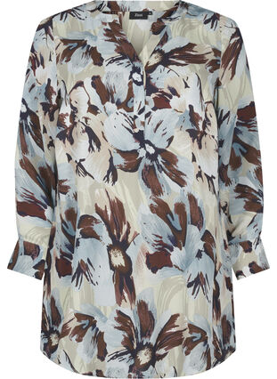 Zizzi Tuniek met lange mouwen en print, Grey Flower AOP, Packshot image number 0