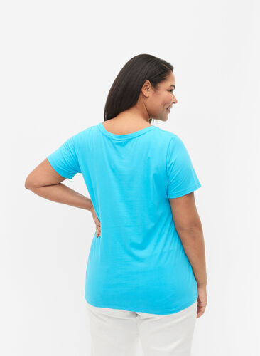 Zizzi Basic t-shirt in effen kleur met katoen, Blue Atoll, Model image number 1