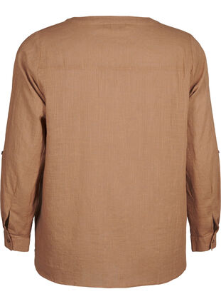 Zizzi Katoenen overhemdblouse met V-hals, Coca Mocha, Packshot image number 1