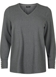 Blouse met lange mouwen, brede manchetten en knopen, Dark Grey Melange