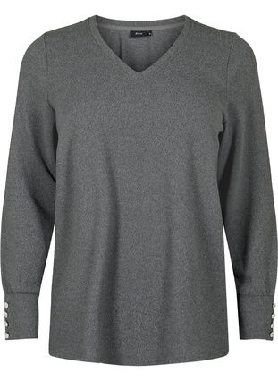 Zizzi Blouse met lange mouwen, brede manchetten en knopen, Dark Grey Melange, Packshot image number 0