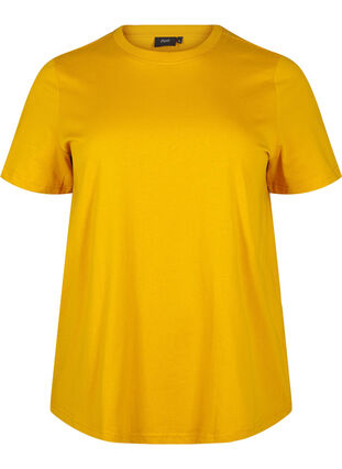 Zizzi Basic katoenen T-shirt met ronde hals, Golden Yellow, Packshot image number 0