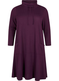 Jersey-jurk met hoge hals en zakken, Potent Purple Mel.