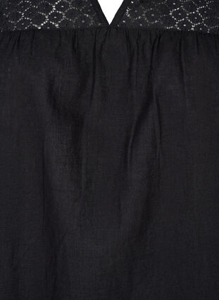 Zizzi Jurk van katoenmix met linnen en gehaakt detail, Black, Packshot image number 2