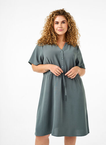 Zizzi Jurk met korte mouwen en strik in de taille, Balsam Green, Model image number 0