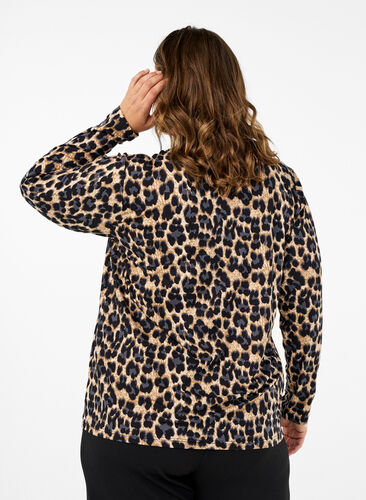 Zizzi FLASH - Blouse met lange mouwen en col, Leopard Print , Model image number 1