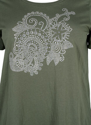 Zizzi Katoenen T-shirt met strasmotief, Thyme w. Rhinestones, Packshot image number 2