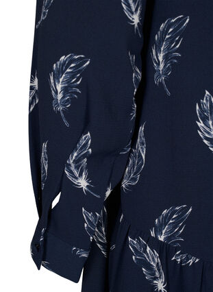 Zizzi Midi jurk met lange mouwen, Navy B. Feather AOP, Packshot image number 3