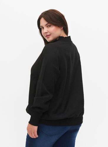 Zizzi Viscose blouse met smokwerk, Black, Model image number 1