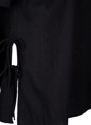 Zizzi Blouse met korte mouwen van katoenmix met linnen en kanten details, Black, Packshot image number 3