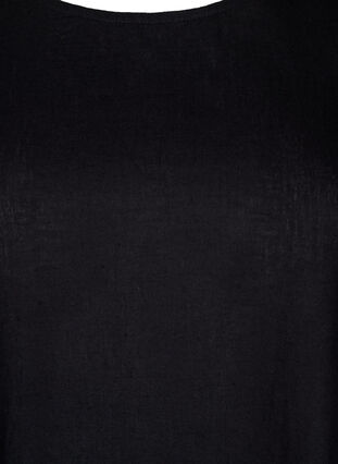 Zizzi Blouse met korte mouwen van katoenmix met linnen en kanten details, Black, Packshot image number 2