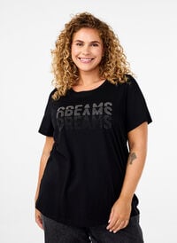 Katoenen T-shirt met strasmotief, Black w. Dream, Model