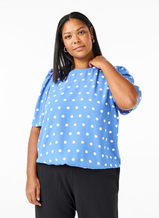 Zizzi Gestippelde blouse met korte mouwen, River S. White Dot, Model image number 0