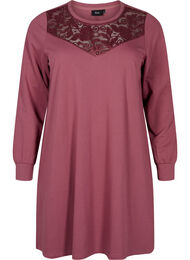 Korte sweat jurk met kanten detail, Rose Brown