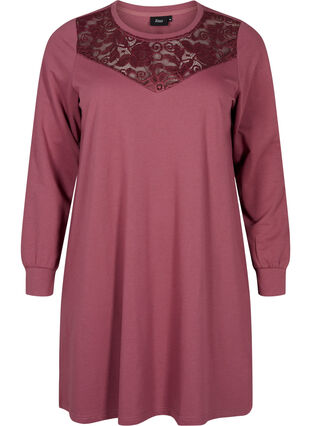 Zizzi Korte sweat jurk met kanten detail, Rose Brown, Packshot image number 0