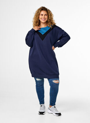 Zizzi Lang sweatshirt met colourblock, Navy B. Color Block, Model image number 2