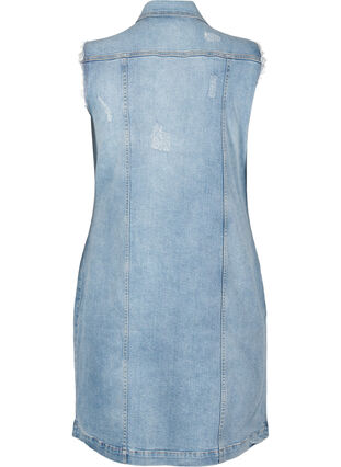 Zizzi Mouwloze denim jurk met ruwe randdetails, Light Blue Denim, Packshot image number 1