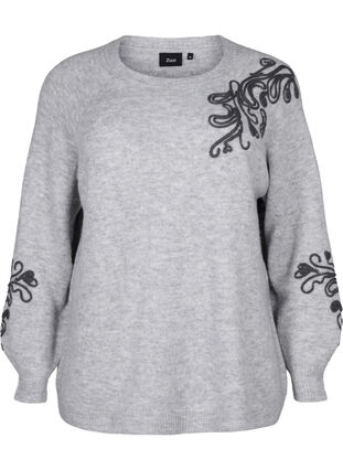 Zizzi Gebreide blouse met decoratief patroon, Light Grey Melange, Packshot image number 0