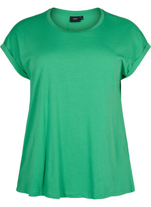 Zizzi T-shirt met korte mouwen van katoenmix, Kelly Green, Packshot image number 0