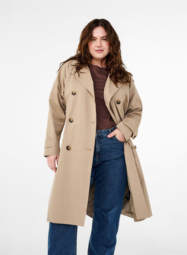 Zizzi Klassieke lange trenchcoat met riem, Chinchilla, Model image number 0