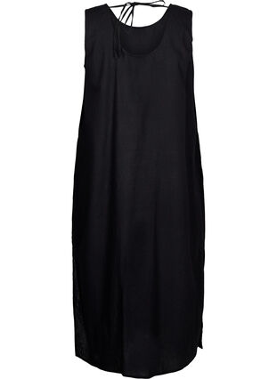 Zizzi Mouwloze jurk van katoenmix met linnen, Black, Packshot image number 1