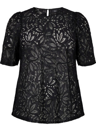 Zizzi Kanten blouse met korte mouwen, Black, Packshot image number 0