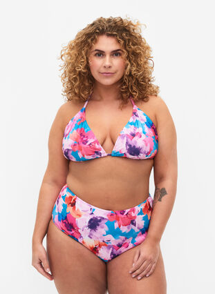 Zizzi Bikinibroekje met print en hoge taille, Pink Flower, Model image number 0