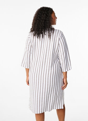 Zizzi Gestreepte tuniek van linnen-viscose mix, White Stripe, Model image number 1