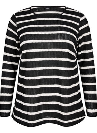 Zizzi Blouse met strepen en lange mouwen, Black Sand Stripe, Packshot image number 0