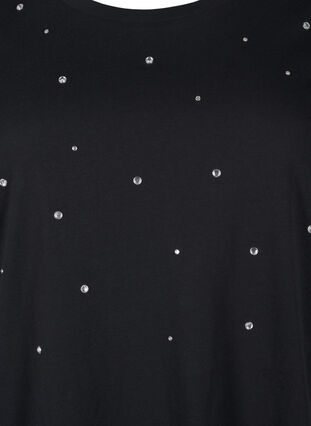 Zizzi Katoenen T-shirt met strassteentjes, Black, Packshot image number 2