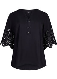 Shirt blouse met broderie anglaise en 3/4-mouwen, Black