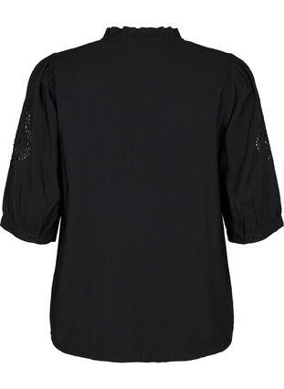 Zizzi Overhemdblouse met ruches en broderie anglaise, Black, Packshot image number 1