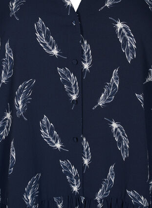 Zizzi Midi jurk met lange mouwen, Navy B. Feather AOP, Packshot image number 2